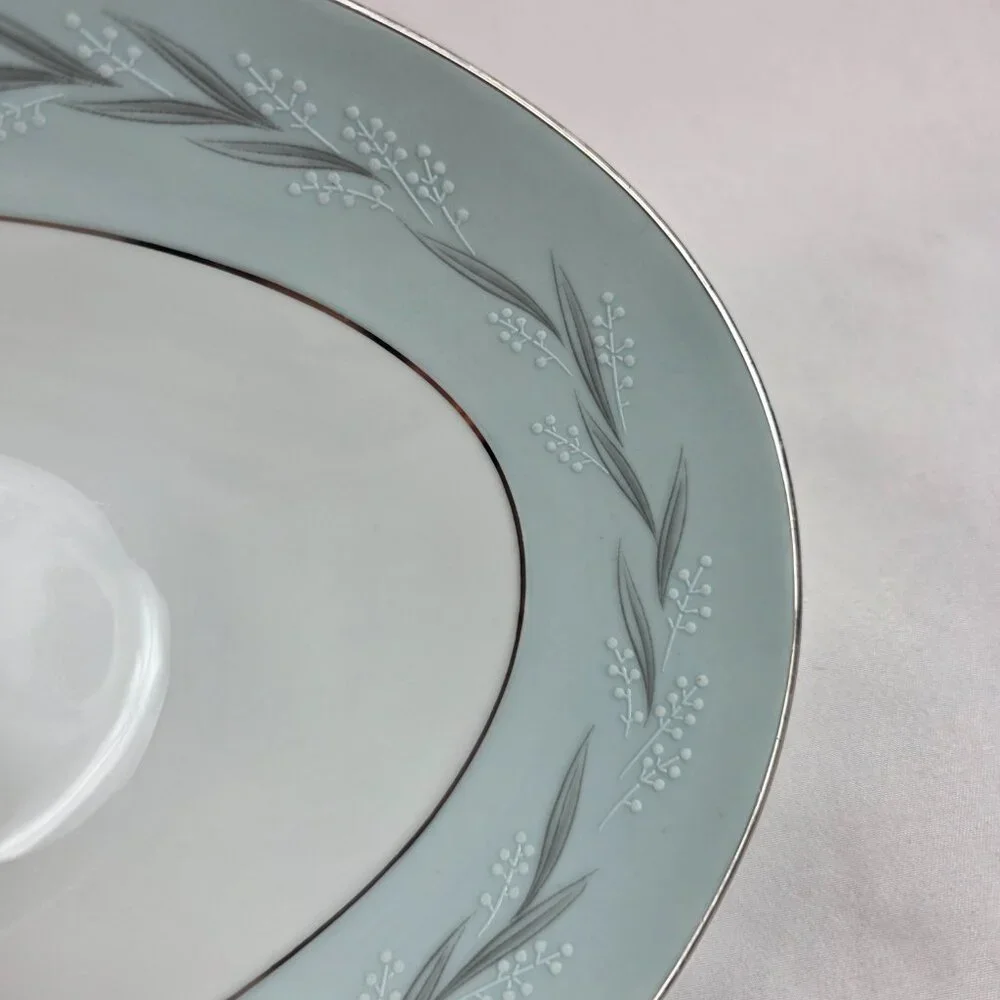 Noritake Sheldon Serving Bowl 10 Inch White with Aqua Band and White Flowers